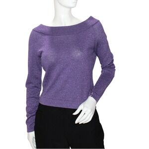 Judith Hart Petites Purple Sparkle Off Shoulder Long Sleeve Sweater Sz S VTG Y2K
